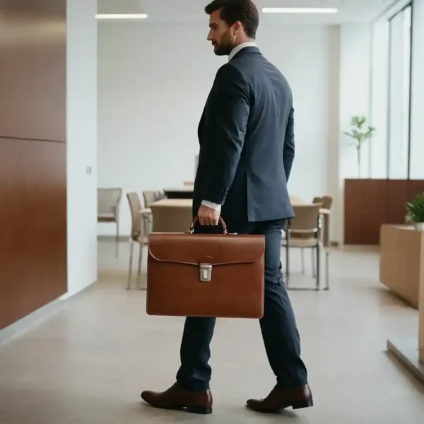 Man carrying the Briefcase Workmate, a professional and durable briefcase, perfect for work, business, and travel.