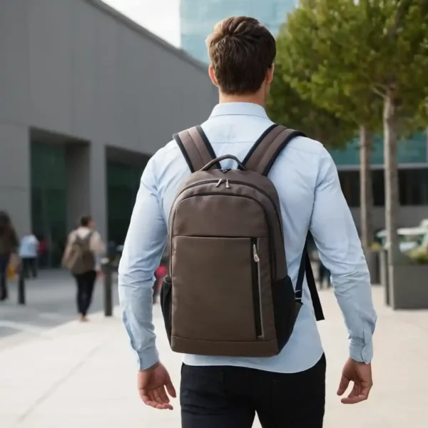 Man wearing the Laptop Backpack TechPro, a sleek and durable backpack, perfect for work, travel, and daily commutes.