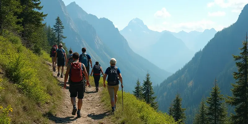 Group of hikers enjoying a scenic mountain trail.