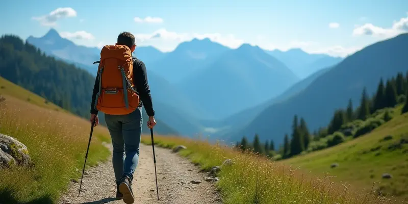 Hiker on a scenic mountain trail, showing how travel insurance protects budget travelers during adventure and outdoor trips.