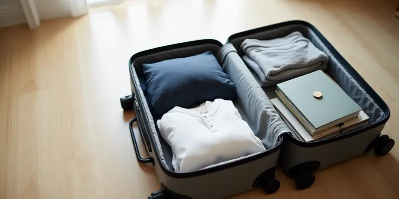 Minimalist packing for a short domestic trip, demonstrating when travel insurance might not be necessary for budget travelers.