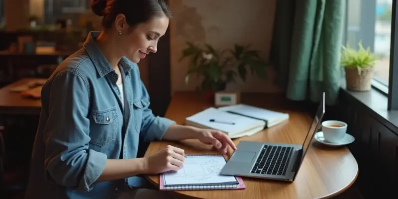 Budget traveler using a calculator to review travel costs and insurance options, illustrating affordability concerns for budget-conscious travelers.