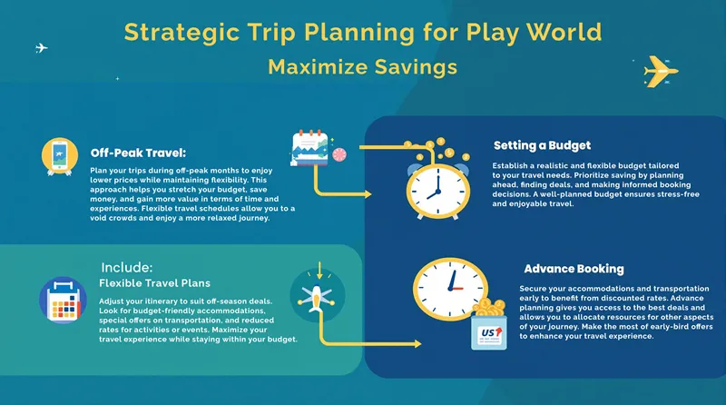 Infographic illustrating key strategies for planning a budget-friendly trip, including off-peak travel and flexible dates.